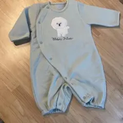 ライトグリーン　長袖ロンパース　犬柄　60