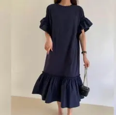 完売品 美品 BIRTHDAY BASH デコラティブフリルワンピース ネイビー