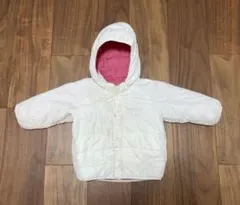 【モンベル】90cm 女の子 白 ピンク 薄めダウン リバーシブル フード脱着可