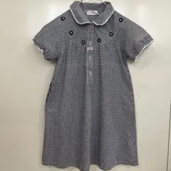 メゾピアノmezzo piano ワンピース　ギンガムチェック130 刺繍　半袖