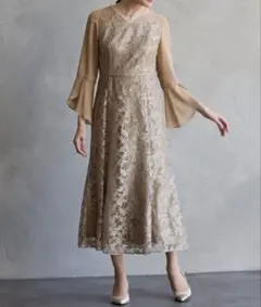 フレアスリーブレースマーメイドパーティードレス　結婚式　お呼ばれ　ドレス