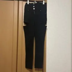 ハイウエスト カットアウト スキニーパンツ 黒
