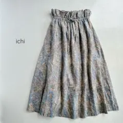 美品 ichi イチ ⿻ リネン ペイズリープリント ギャザースカート フレアのサムネイル