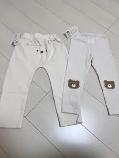 新品タグ付き！くまさん刺繍　膝ワッペン　ズボン　レギンス　2枚セット　100