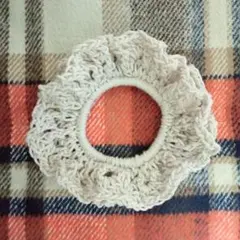 シュシュ コットン ラメ 春夏 ダブルフリル ハンドメイド 編み物 手編み