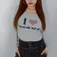 〇しまむら 樽井みか ギャル ビジュー ピッタリ長袖Tシャツ 灰色 L ダンス