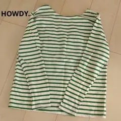 HOWDY.★バックＶボーダーTシャツ(エクリュ✕グリーン・F)