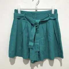 ZARA(S)ショートパンツ ターコイズ リネン混 リボンベルト付き　レディース