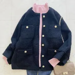 ラウンジドレス　ツイードジャケット　ブラック　ノーカラー　オーバーサイズ