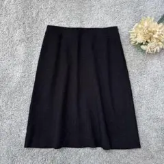 ミッシェルクラン ツイード調 ラメ ひざ丈スカート フレア ブラック 綺麗め M