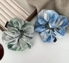 青と緑のグラデーションシュシュ2個セット