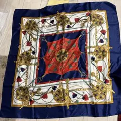 未使用品vintage 紺 レトロ クラシカル ライオン スカーフ　タグ無し