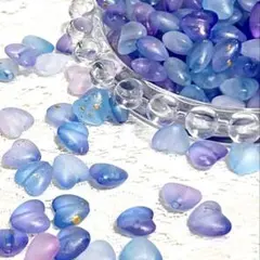 【約200個】ハートアクリルビーズ ブルー系mix 金箔 パープル