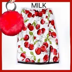 定価1万7380◇MILKチェリー総柄サテンスリップスカート＋ファーバッグセット