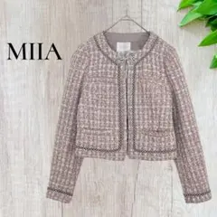 最終価格！　MIIA ツイードノーカラージャケット　ビーズピンク系フォーマル通勤のサムネイル