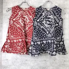 Ma キッズ 古着 エスニック ノースリーブ ペプラムトップス 色違いセット