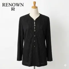 レナウン ノーカラー ジャカード柄 ロングジャケット ブラック 日本製　Lのサムネイル