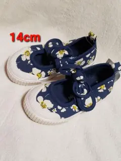 新品 14㎝ お花 リボンストラップ バレエシューズ スニーカー 靴 紺