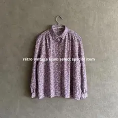 昭和レトロ花柄シャツ　ヴィンテージブラウス　総柄シャツ　レトロコーデ　秋コーデ