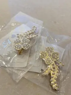 ゴールド花と葉デザインヘアピン2個セット