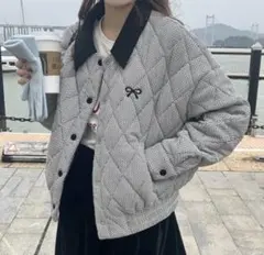 新品未使用☆ チェックキルティングジャケット グレー　サイズＦ　インポート品