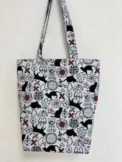 ハンドメイド　トートバッグ　買い物バッグ　エコバッグ　猫柄（薄グレー）