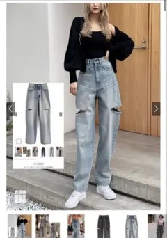 スリットデニムワイドパンツ cu420