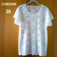 【CORDIER 】ホワイトレースフレンチ袖トップス★ 38★日本製のサムネイル