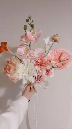 造花ブーケ　ウェディングブーケ　アーティフィシャルフラワーブーケ　ピンク　韓国風