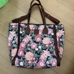 花柄トートバッグ ネイビーとピンク