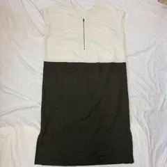 レディース　リネン　ワンピース　バイカラー フレンチスリーブ　Ｖネック