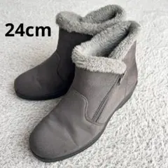 美品✨レディース ムートンブーツ グレー ファー ショートブーツ モコモコ 秋冬