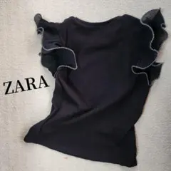 【ZARA】ザラ　フリルスリーブ　半袖トップス　黒