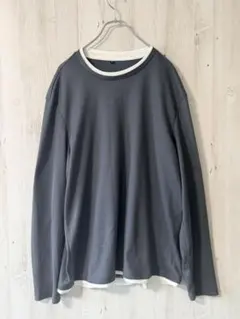 【XL】ワッフルロンT レイヤード風 無地 長袖