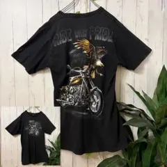 90s ハーレー風 ヴィンテージTシャツ イーグル バイク 墨黒 アメカジ 古着