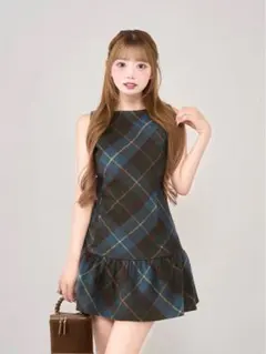 Darich ダーリッチ タータンチェックノースリミニワンピース BLU フリー