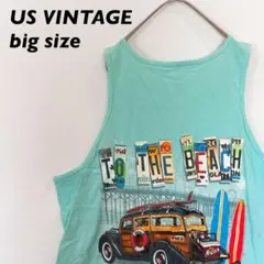 US古着　タンクトップ　ノースリーブTシャツ　ビッグプリント　車　カーデザインのサムネイル