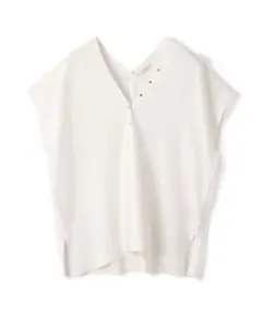 DES PRES マットレーヨンストレッチ Vネックプルオーバー　ホワイト
