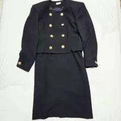 Crecty 美品 黒 バブリー スーツ スカートセットアップ 金ボタン