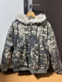 【新品未使用】迷彩柄ファー付きフードジャケット y2k
