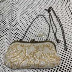 ビーズ刺繍 クラッチバッグ ホワイト/ゴールド