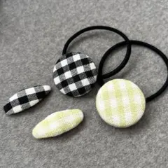 子供ヘアピン　ぱっちんピン　ヘアゴム　ハンドメイド　ギンガムチェック　セット売り