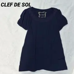 CLEF DE SOL クレドソル 半袖 首元レース Lサイズ ネイビーのサムネイル