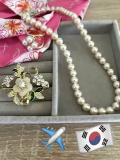 パールネックレスマグネット　ブローチ　スカーフリング　3点セット