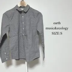 【美品】earth 長袖 ギンガムチェック 黒 ブラック シンプル おしゃれ