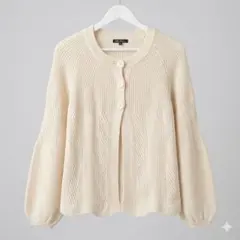 美品 23区 麻混 ボリュームスリーブ 畦編みカーディガン アイボリー 38のサムネイル