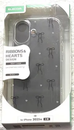 iPhone 17 用 ソフトケース IMLリボンハート ブラック 566