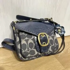 美品✨️コーチ　ショルダーバッグ　デニム　ブルー　レザー　12533