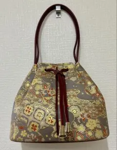 和装用巾着バッグ グレー 花模様