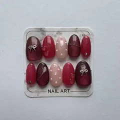 【No.4】ネイルチップ オーバル リボン ピンク パープル マグネット 現品